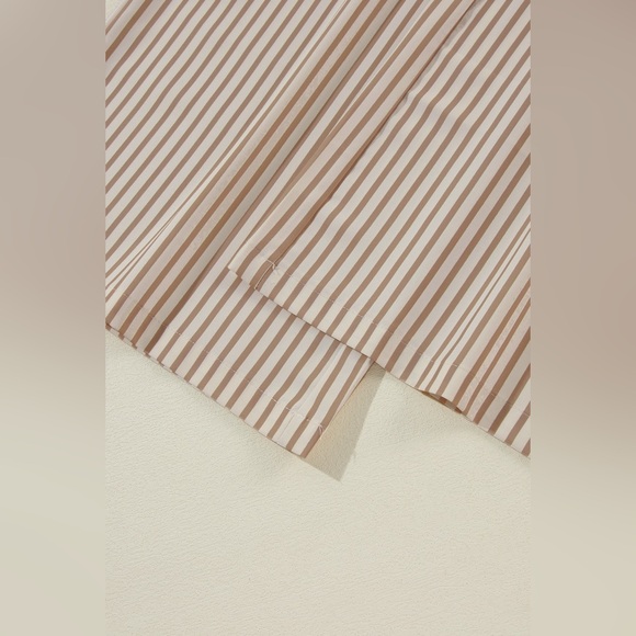 Khaki Stripe Print Wide Leg Drawstring Pants Bohemian - Picture 2 of 8